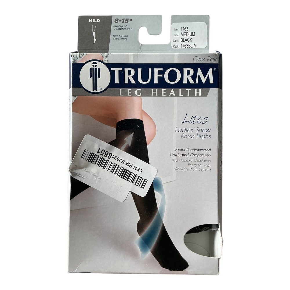 Truform Leg Health Lites Ladies Sheer Knee Highs – Black Medium (8–15 mmHg)